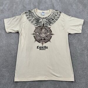 Vintage Cancun Mexico Aztec Large Cowl Print Size L Tan Yazbek Brand